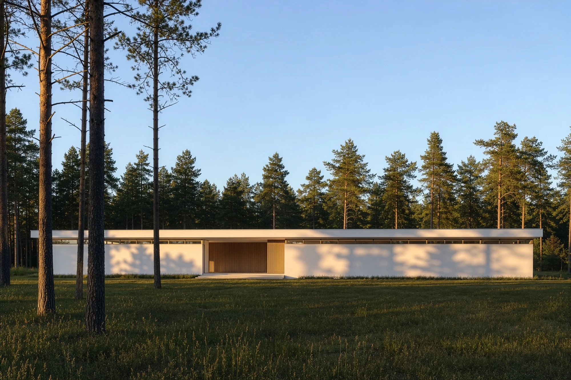 minimalist modern house in a pine forest