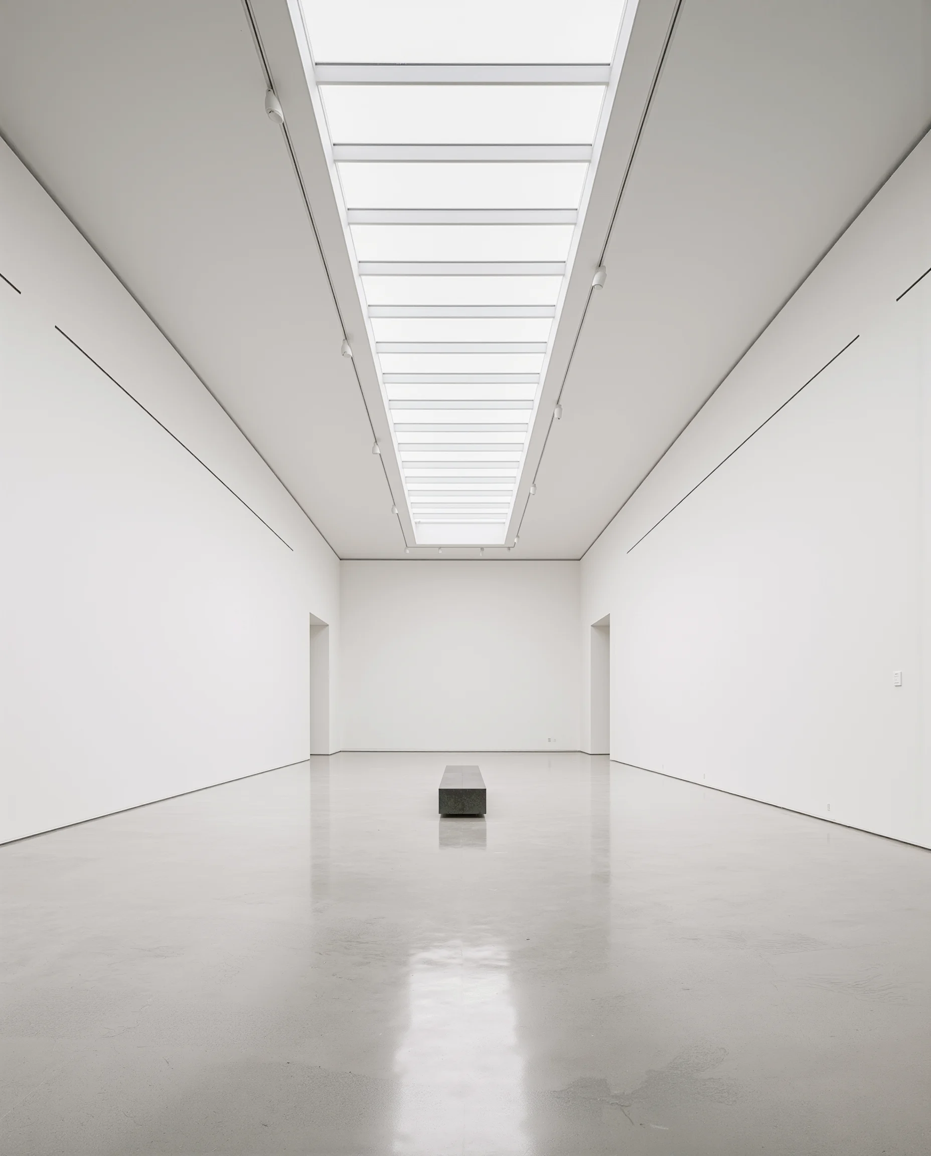 minimalist art gallery interior with skylight