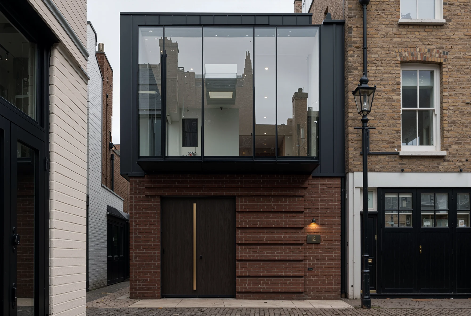 modern brick building with glass extension