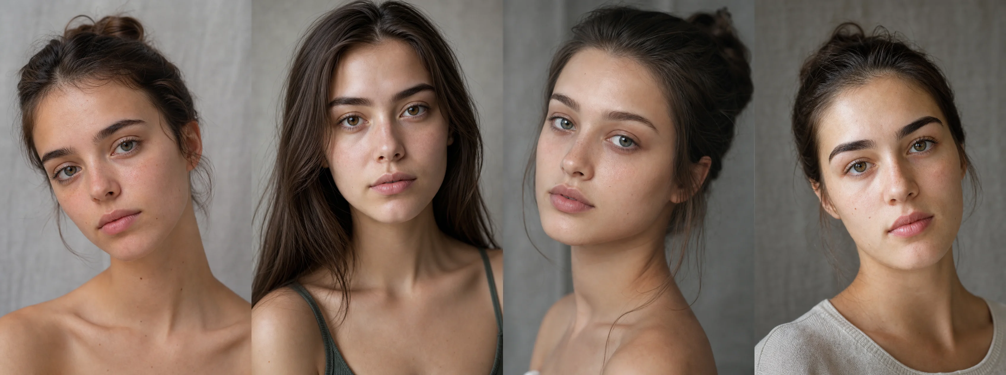 Studio beauty portrait generated using negative makeup and accessory exclusions