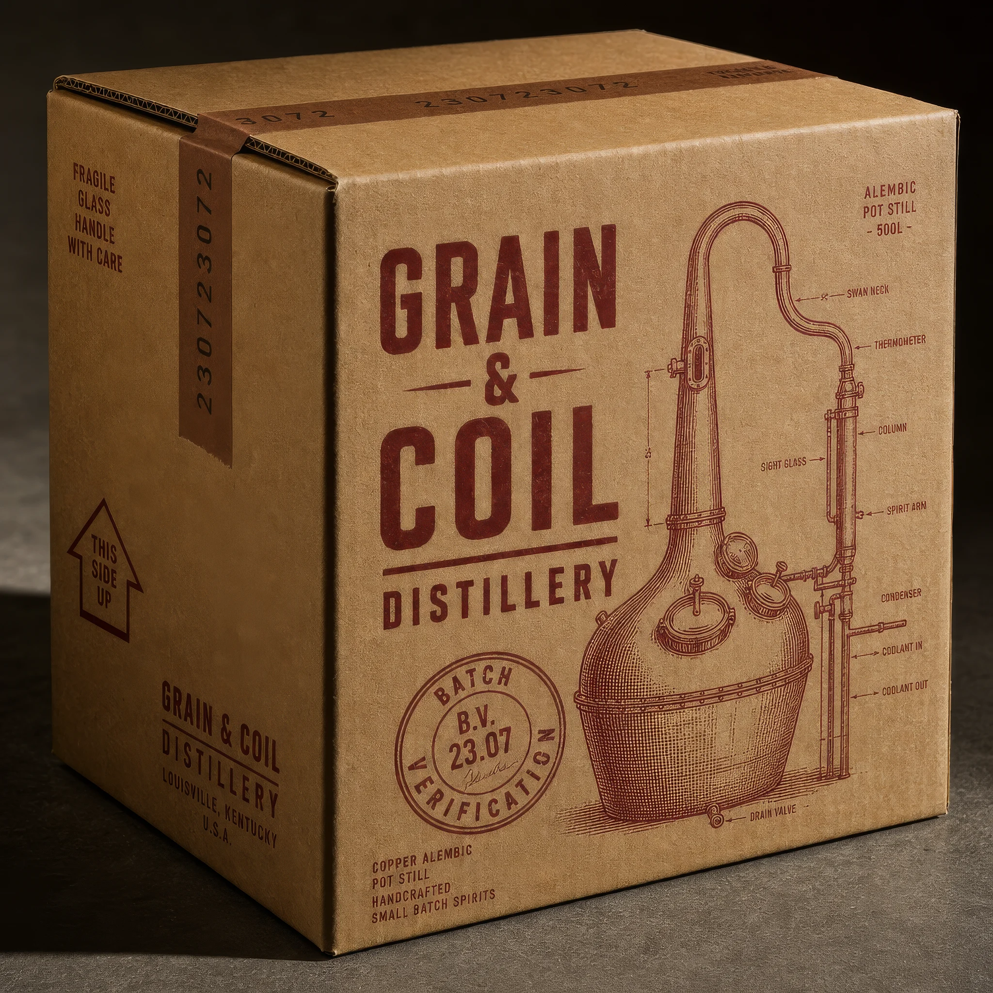 Grain and Coil Distillery Corrugated Box Design