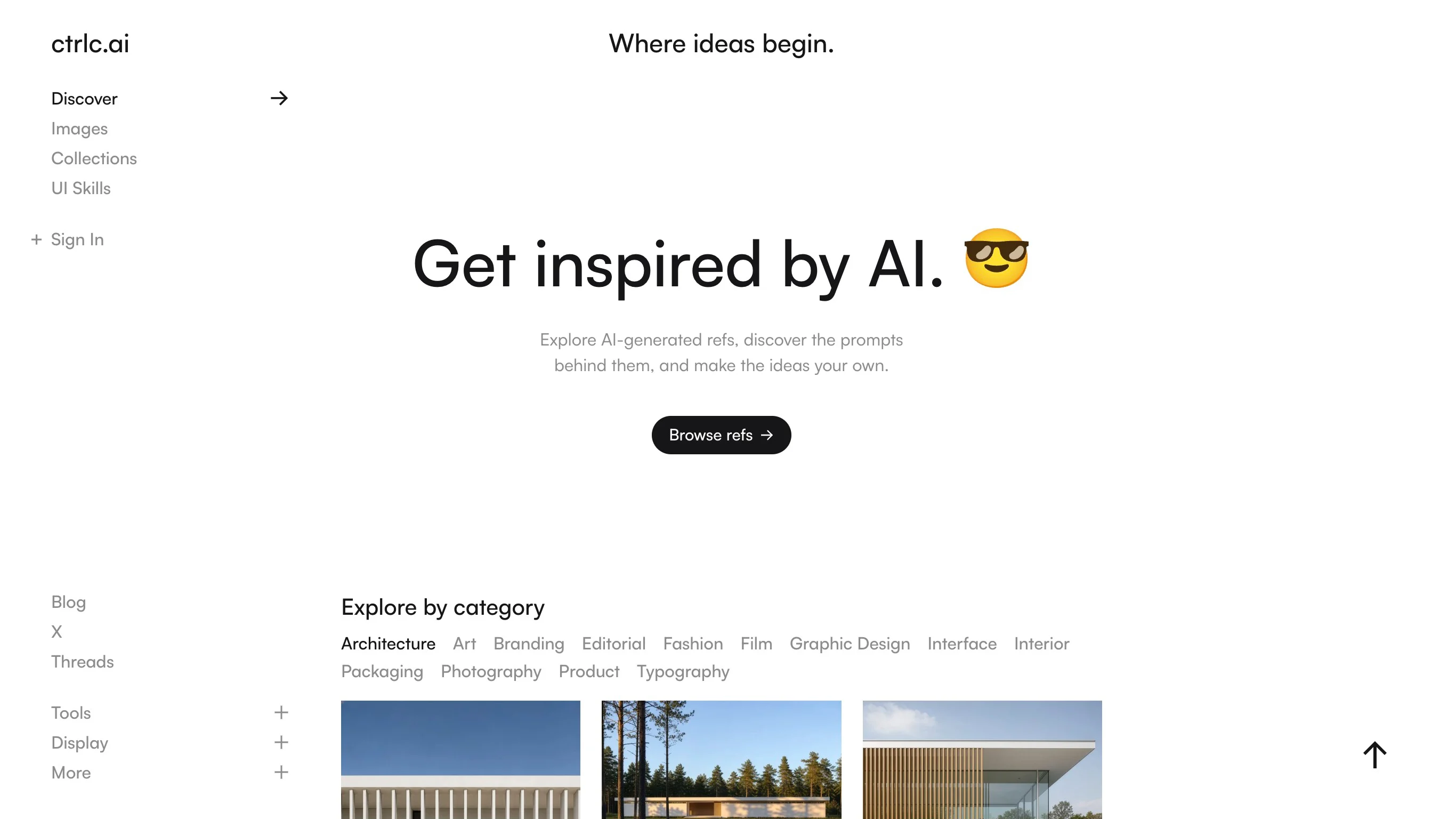 The ctrlc.ai interface displaying visual asset references alongside clean prompt text