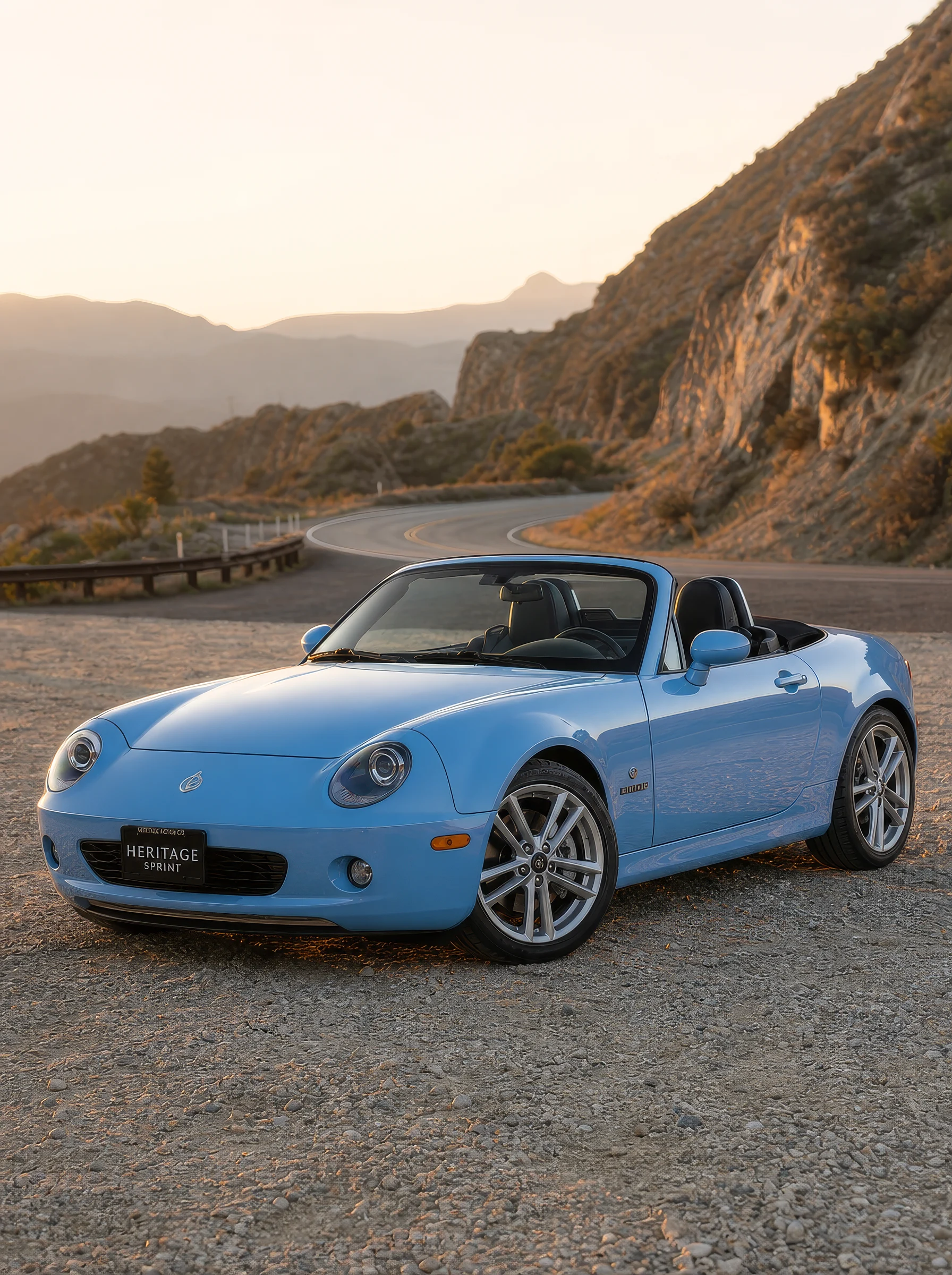 Blue Convertible Sports Car on Mountain Road