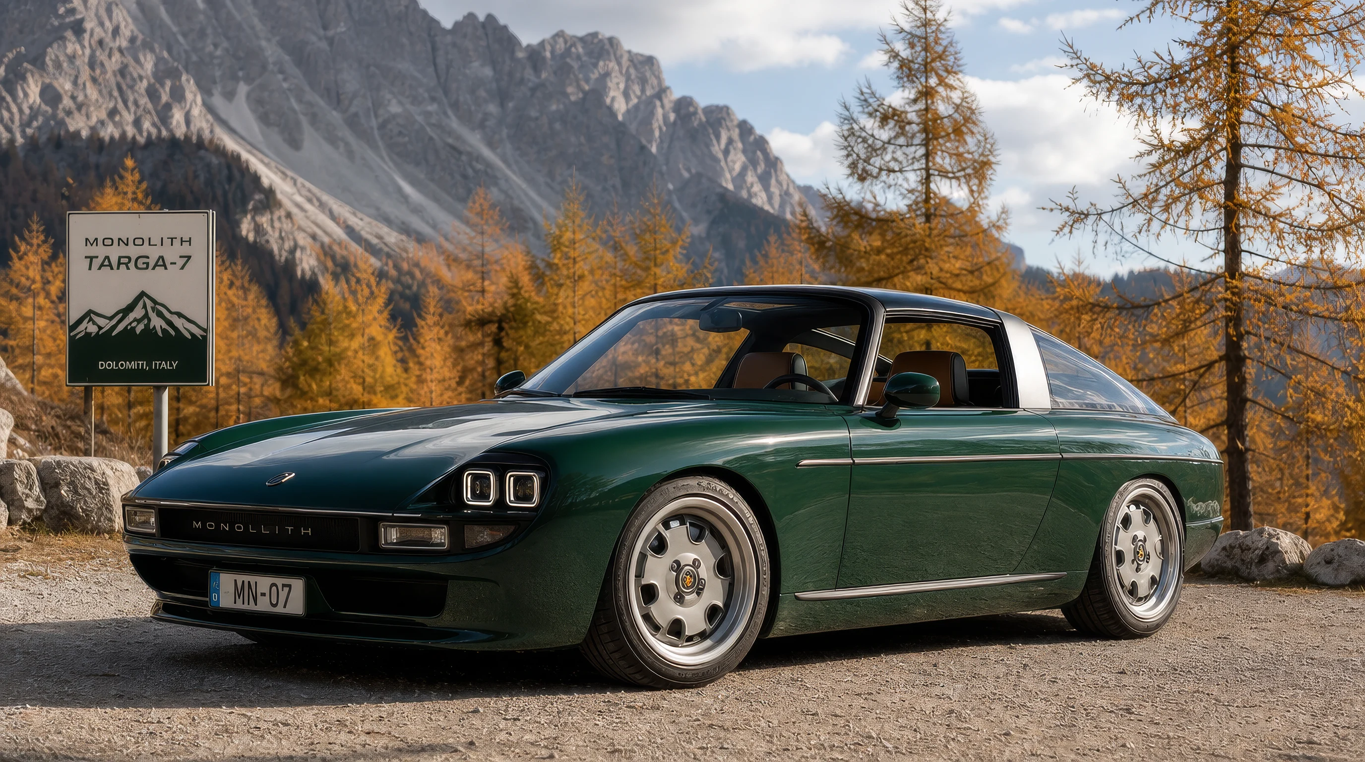 Green Sports Coupe in the Italian Dolomites