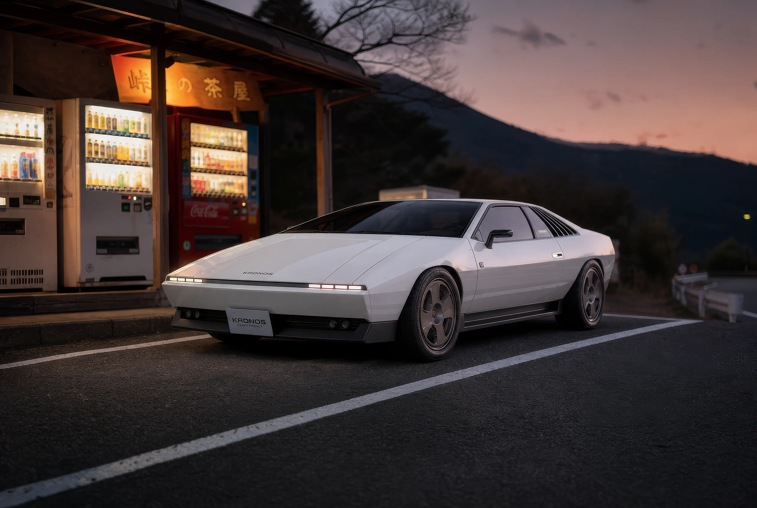 White Sports Coupe at a Mountain Roadside Stop