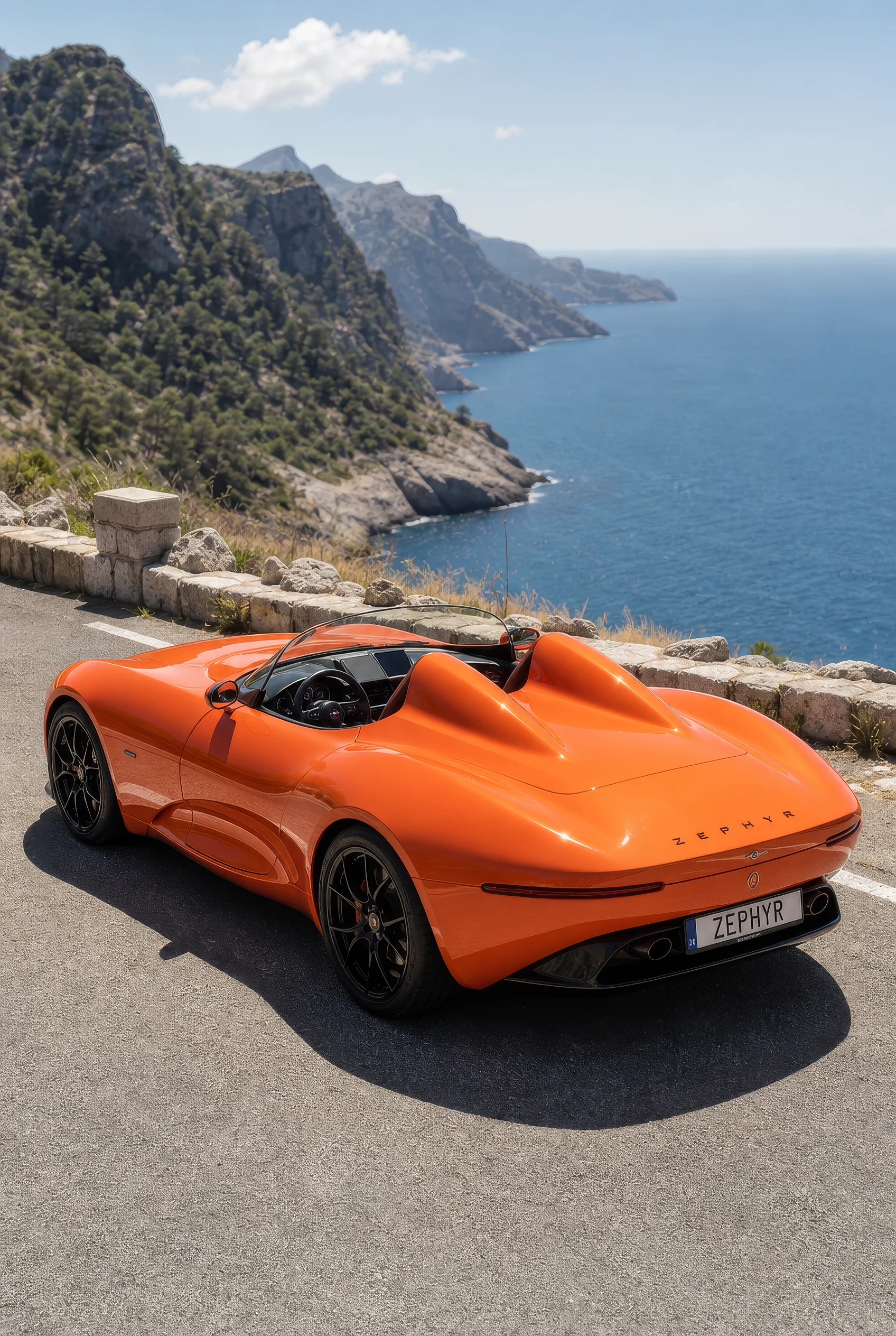 Orange Roadster on a Coastal Cliffside Road